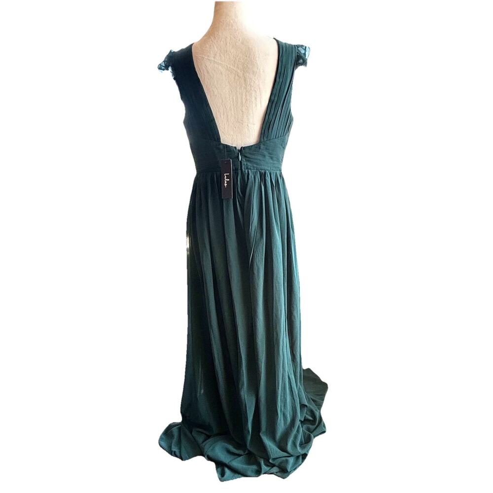 Lulu’s NWT Sz M Emerald Green Maxi Gown Pleated Bust Open Back Wedding Formal - Picture 7 of 8